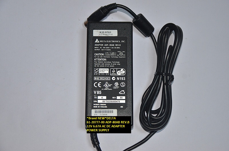 *Brand NEW*12V 6.67A AC DC ADAPTER DELTA ADP-80AB REV.B 61-20777-00 POWER SUPPLY